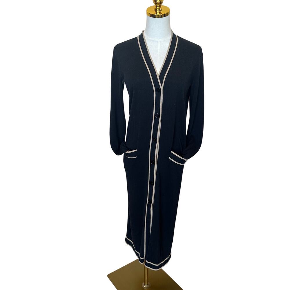 Ralph Lauren Black Long Duster Cardigan Sweater SMALL Prep Cotton Designer $245 - Picture 5 of 9